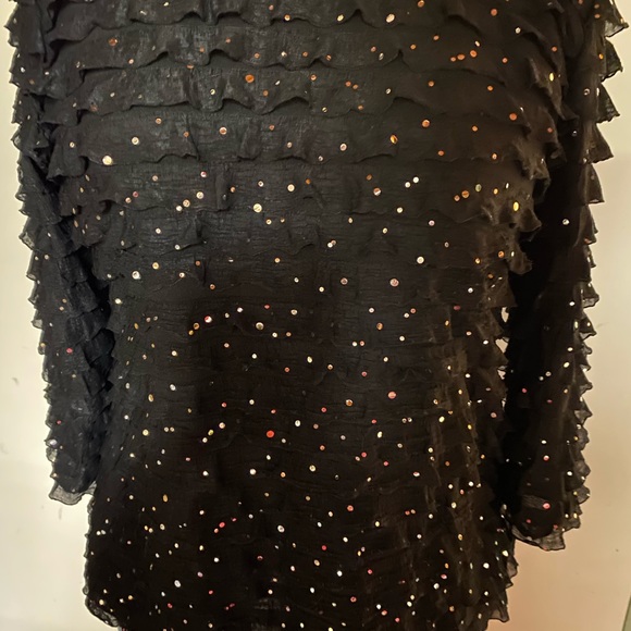 Jet Black Fancy crepe-ish fabric Top with sequins & small ruffles, lightweight - Picture 5 of 9